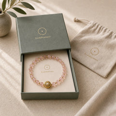 14K Gold Plated Natural Strawberry Quartz Labradorite Sun Stone Fu Character Positive Charm Bracelet featuring Strawberry Quartz, Labradorite, Sun Stone