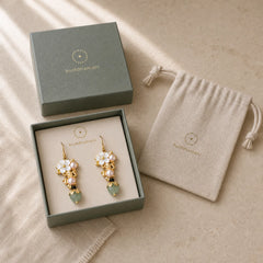 14K Gold Plated Tridacna Stone Flower Pearl Green Aventurine Bead Drop Earrings featuring Tridacna Stone, Pearl, Green Aventurine
