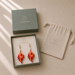 14K Gold-plated Copper Handmade Velvet Flower Mulberry Silk Red Feather Drop Earrings featuring Copper, Jade, Dragon