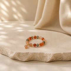 14k Gold Plated Copper Fu Lu Shou Crystal Peach Moonstone Happiness Wealth Ring featuring Copper, Fu Lu Shou Crystal, Peach Moonstone