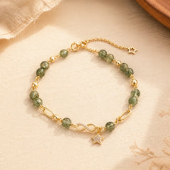 14k Gold Plated Copper Green Rutilated Quartz Möbius Loop Eternal Love Star Protection Bracelet featuring Copper, Rutilated Quartz