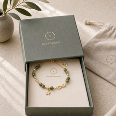 14k Gold Plated Copper Green Rutilated Quartz Möbius Loop Eternal Love Star Protection Bracelet featuring Copper, Rutilated Quartz