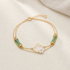 14k Gold Plated Copper Peridot Bamboo Flower Wealth Double Layer Bracelet featuring Copper, Peridot, Bamboo