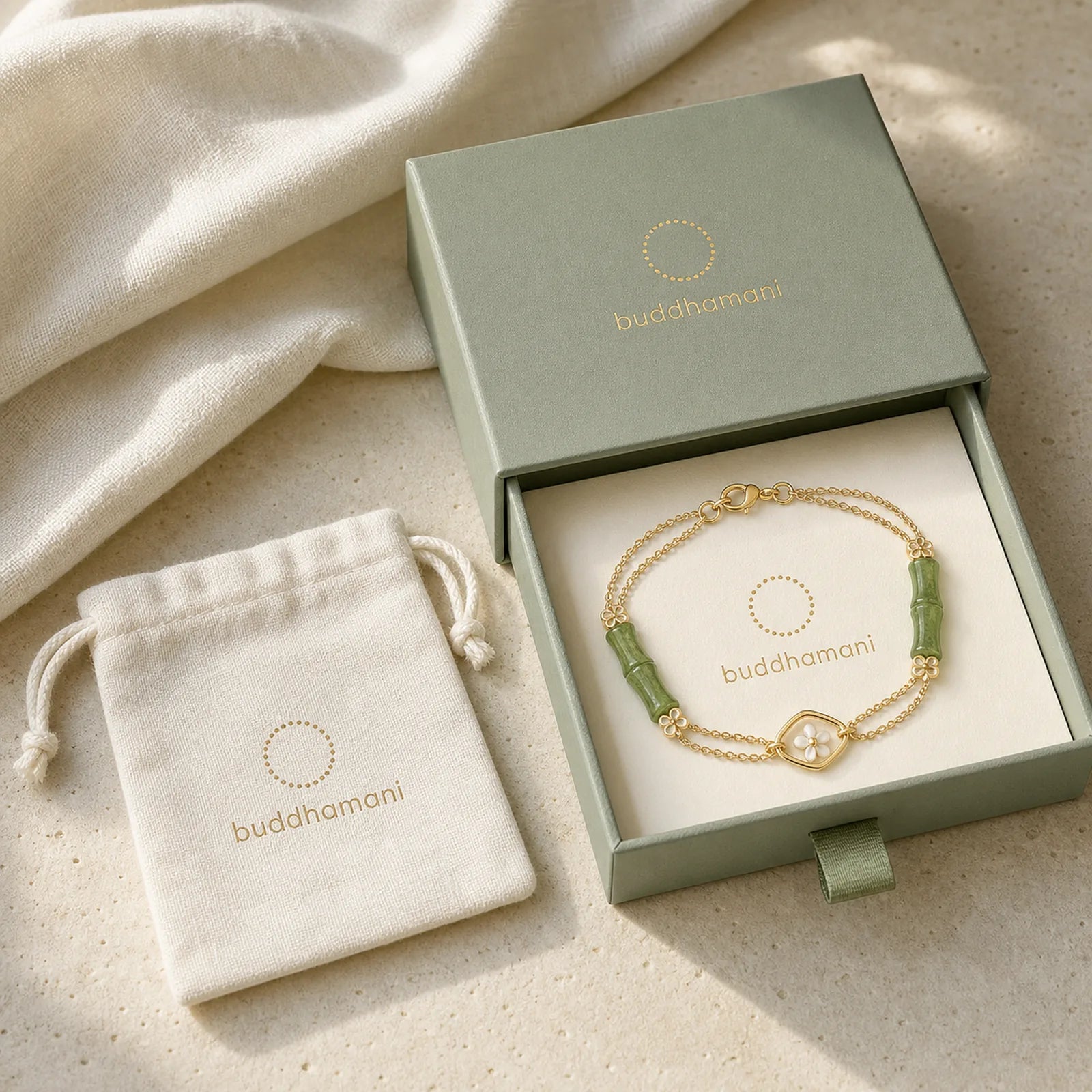 14k Gold Plated Copper Peridot Bamboo Flower Wealth Double Layer Bracelet featuring Copper, Peridot, Bamboo
