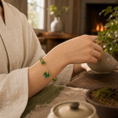 14k Gold Plated Green Chalcedony Maple Leaf Courage Strength Bracelet featuring Green Chalcedony, Chalcedony