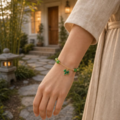 14k Gold Plated Green Chalcedony Maple Leaf Courage Strength Bracelet featuring Green Chalcedony, Chalcedony