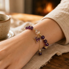 14k Gold Plated Natural Amethyst Healing Maple Leaf Charm Bracelet featuring Amethyst