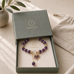 14k Gold Plated Natural Amethyst Healing Maple Leaf Charm Bracelet featuring Amethyst