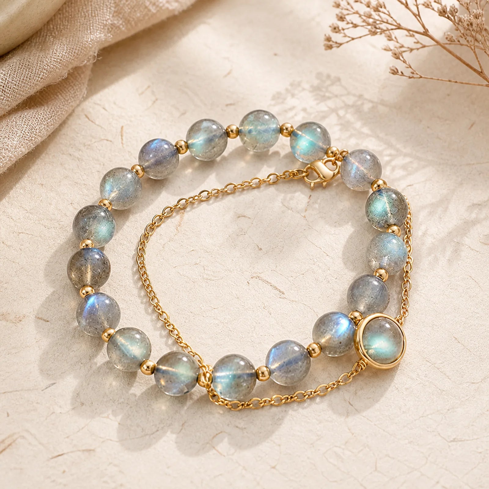 14k Gold Plated Natural Moonstone Healing Love Bracelet featuring Moonstone