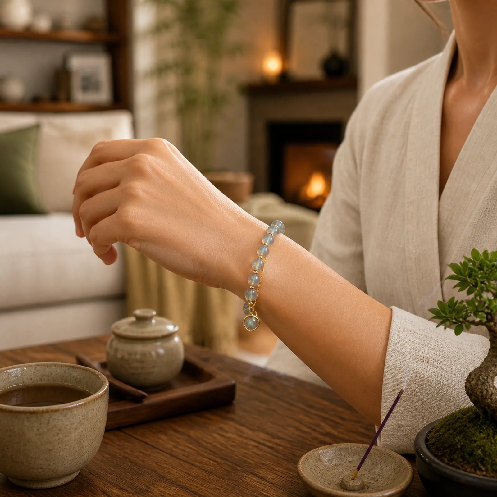 14k Gold Plated Natural Moonstone Healing Love Bracelet featuring Moonstone