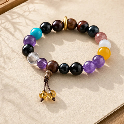 18 Beads Amethyst Tiger's Eye Tibetan Balance Bracelet featuring Amethyst, Tiger Eye, Red Tiger Eye