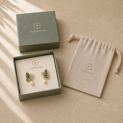 18K Gold Plated Copper Pearl Butterfly Love Stud Earrings featuring Copper, Pearl, Butterfly