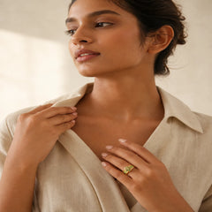 18K Gold Plated Natural Green Chalcedony Strength Ring featuring Green Chalcedony, Chalcedony, Copper