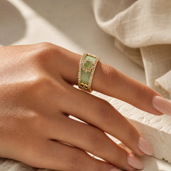 18K Gold Plated Natural Green Chalcedony Strength Ring featuring Green Chalcedony, Chalcedony, Copper