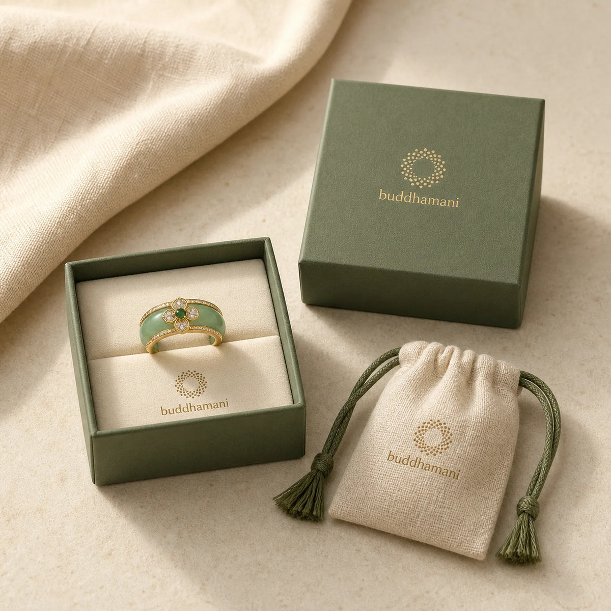 18K Gold Plated Natural Green Chalcedony Strength Ring featuring Green Chalcedony, Chalcedony, Copper