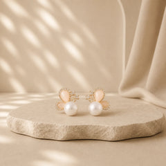 18k Gold Plated Pearl Butterfly Love Freedom Stud Earrings featuring Pearl, Butterfly, Feng Shui Butterfly