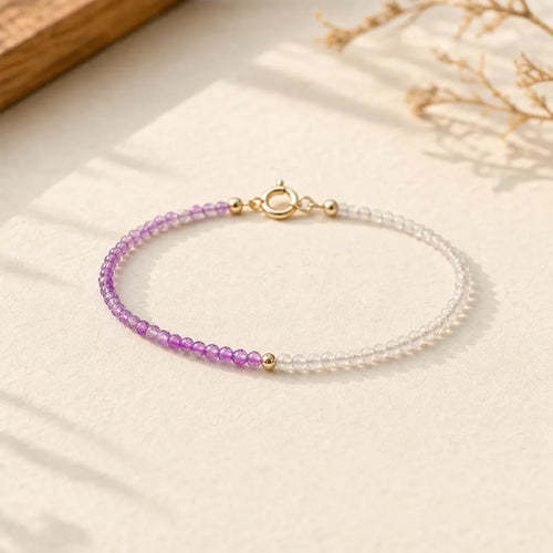 2.5mm Natural Amethyst Ultra-thin Beads 14k Gold Plated Copper Inner Peace Bracelet featuring Amethyst, Copper