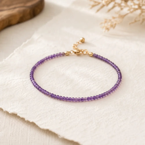 2.5mm Natural Amethyst Ultra-thin Beads 14k Gold Plated Copper Inner Peace Bracelet featuring Amethyst, Copper