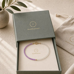 2.5mm Natural Amethyst Ultra-thin Beads 14k Gold Plated Copper Inner Peace Bracelet featuring Amethyst, Copper