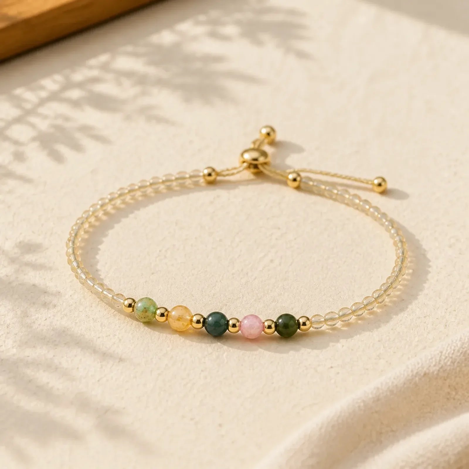2.5mm Ultra-thin Citrine Tourmaline 14K Gold Filled Copper Beads Prosperity Bracelet featuring Citrine, Tourmaline, Copper