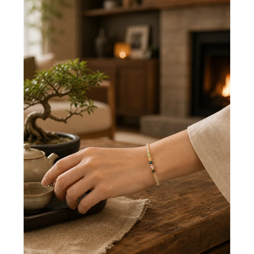 2.5mm Ultra-thin Citrine Tourmaline 14K Gold Filled Copper Beads Prosperity Bracelet featuring Citrine, Tourmaline, Copper