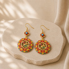 24K Gold Plated Dunhuang Color Elk Copper Balance Drop Earrings featuring Copper, Silver