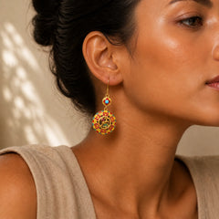 24K Gold Plated Dunhuang Color Elk Copper Balance Drop Earrings featuring Copper, Silver