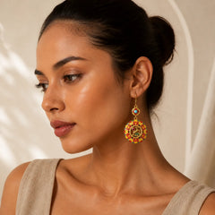 24K Gold Plated Dunhuang Color Elk Copper Balance Drop Earrings featuring Copper, Silver