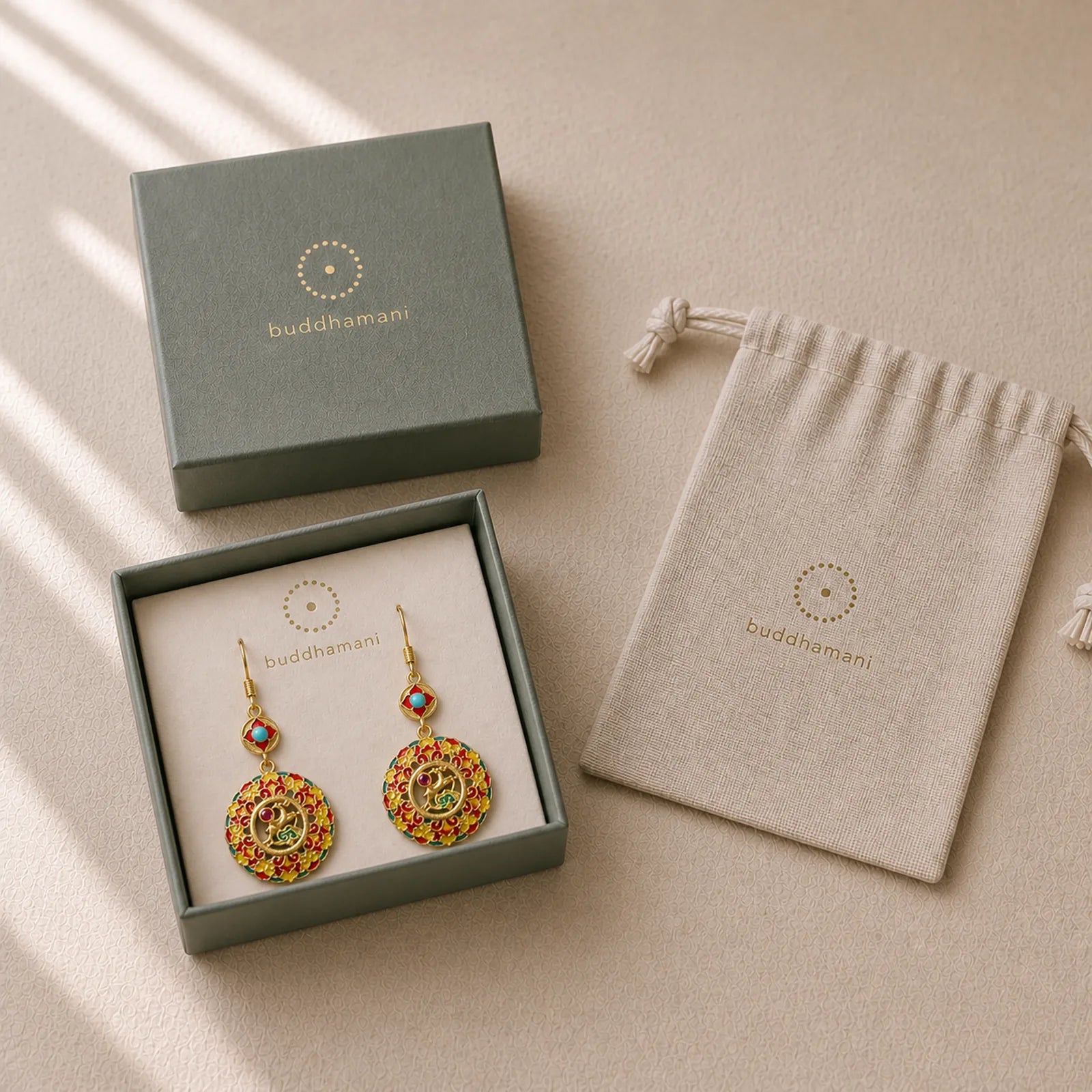 24K Gold Plated Dunhuang Color Elk Copper Balance Drop Earrings featuring Copper, Silver