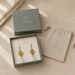 24K Gold Plated Round Chalcedony Positive Dangle Drop Earrings featuring Chalcedony