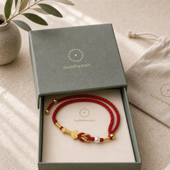 24K Gold Wish Ruyi Handle Fu Character Rabbit Pearl Luck Braided Bracelet featuring Fu Character, Pearl, Red String