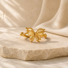 24k Gold Plated Brass Butterfly Symbol Adjustable Love Ring featuring Butterfly, Feng Shui Butterfly