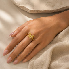 24k Gold Plated Brass Butterfly Symbol Adjustable Love Ring featuring Butterfly, Feng Shui Butterfly