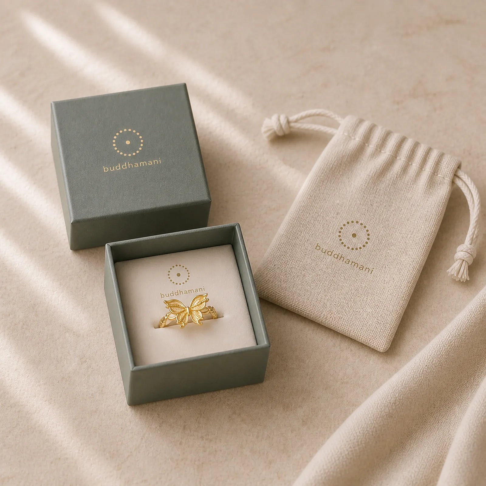 24k Gold Plated Brass Butterfly Symbol Adjustable Love Ring featuring Butterfly, Feng Shui Butterfly