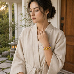 24k Gold Plated Brass Fox Bell Charm Fu Character Woven Purple String Luck Bracelet featuring Fu Character, Copper