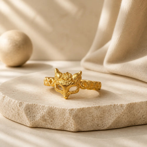 24k Gold Plated Brass Fox Coin Hollow Design Adjustable Ring featuring Copper