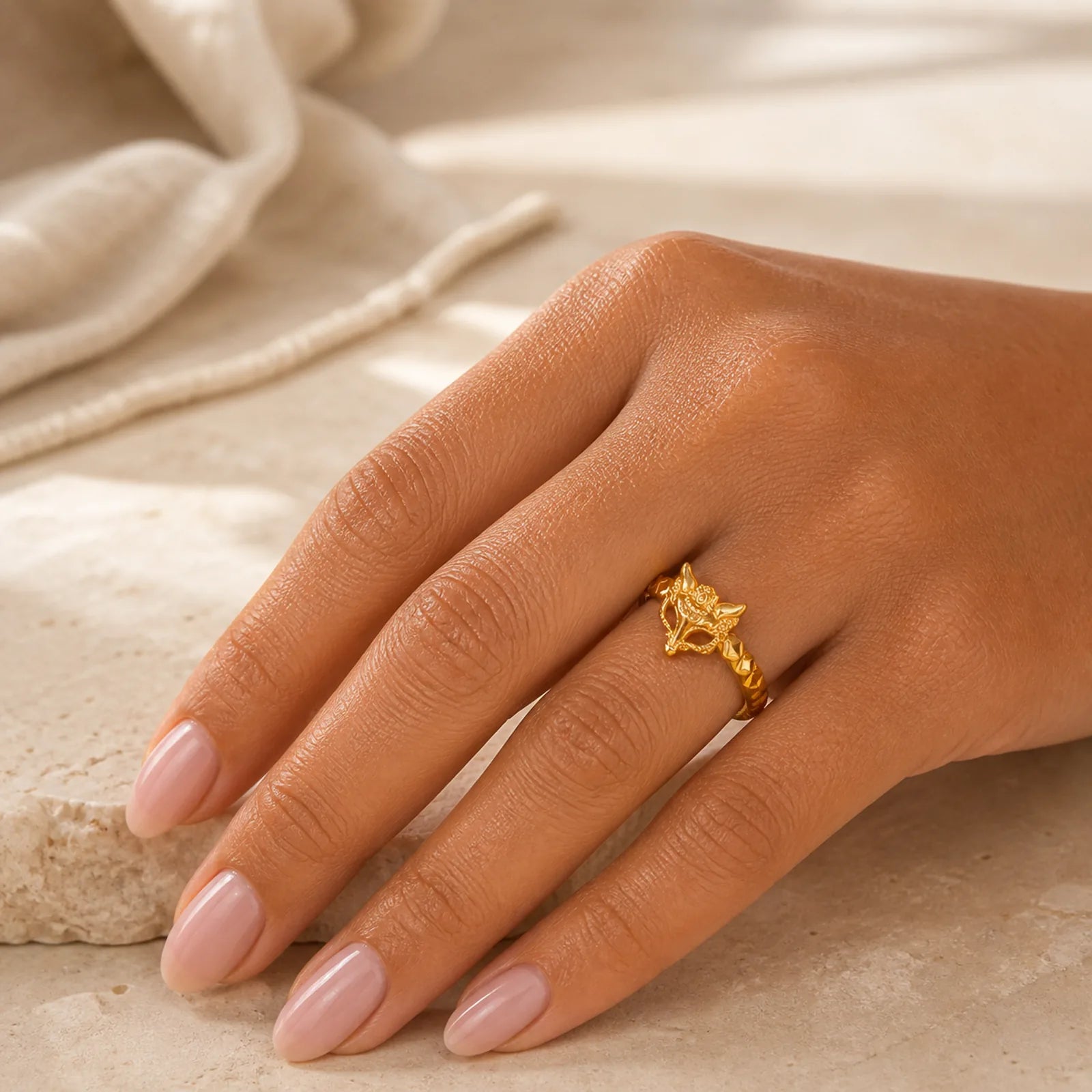 24k Gold Plated Brass Fox Coin Hollow Design Adjustable Ring featuring Copper