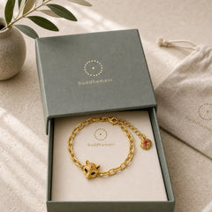 24k Gold Plated Brass Fox Design Heart Charm Chain Bracelet featuring Copper