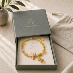 24k Gold Plated Brass Fox Fu Character Ruyi Charm Luck Bracelet featuring Fu Character, Copper