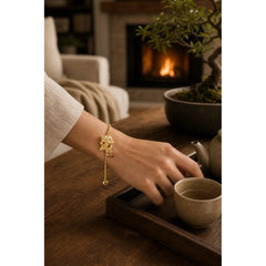 24k Gold Plated Brass Fox Mask Charm Tassel Chain Bracelet featuring Copper