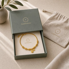 24k Gold Plated Brass Fu Character Lucky Charm Blessing Bracelet featuring Fu Character