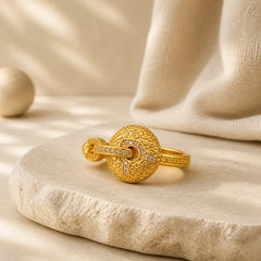 24k Gold Plated Brass Hollow Carved Design Peace Buckle Adjustable Fortune Ring featuring Peace Buckle, Copper