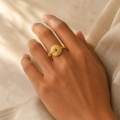 24k Gold Plated Brass Hollow Carved Design Peace Buckle Adjustable Fortune Ring featuring Peace Buckle, Copper