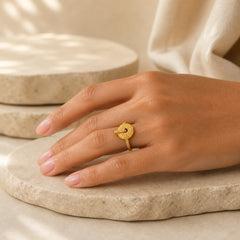 24k Gold Plated Brass Hollow Carved Design Peace Buckle Adjustable Fortune Ring featuring Peace Buckle, Copper