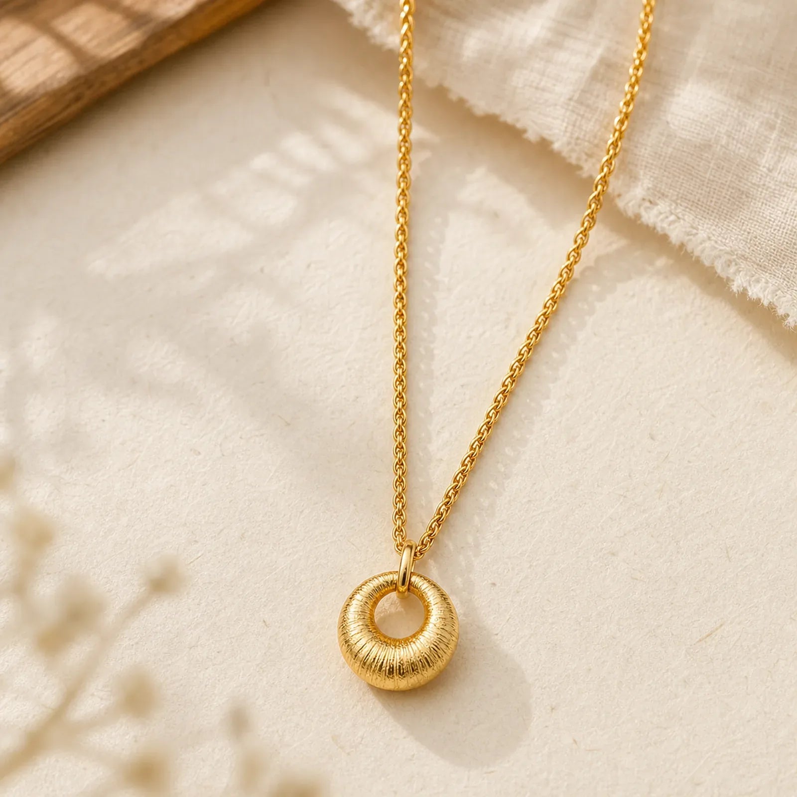 24k Gold Plated Copper Peace Buckle Texture Wealth Necklace Pendant featuring Copper, Peace Buckle