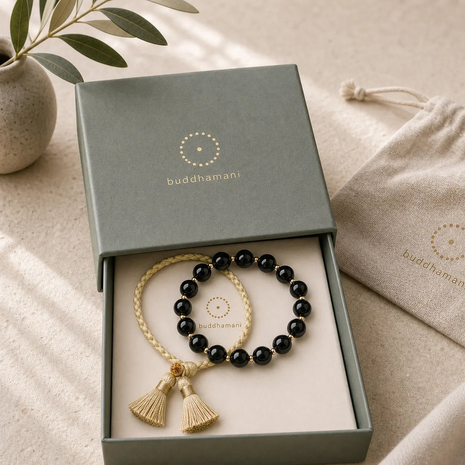 2Pcs Black Onyx Bead Support Protection String Bracelet featuring Black Onyx