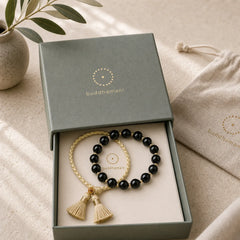 2Pcs Black Onyx Bead Support Protection String Bracelet featuring Black Onyx