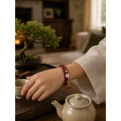 2Pcs Cinnabar Flower Blessing Bangle Charm Bracelet featuring Cinnabar, Jade
