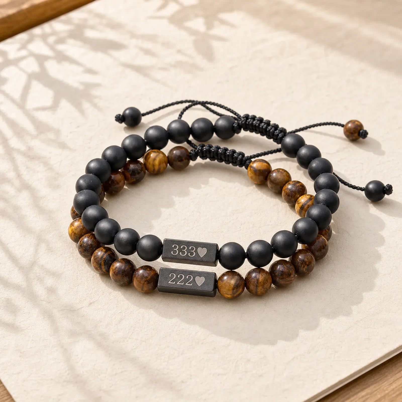 2Pcs Frosted Stone Tiger Eye 333 222 111 11:11 444 Angel Number Cure Bracelet featuring Frosted Stone, Tiger Eye