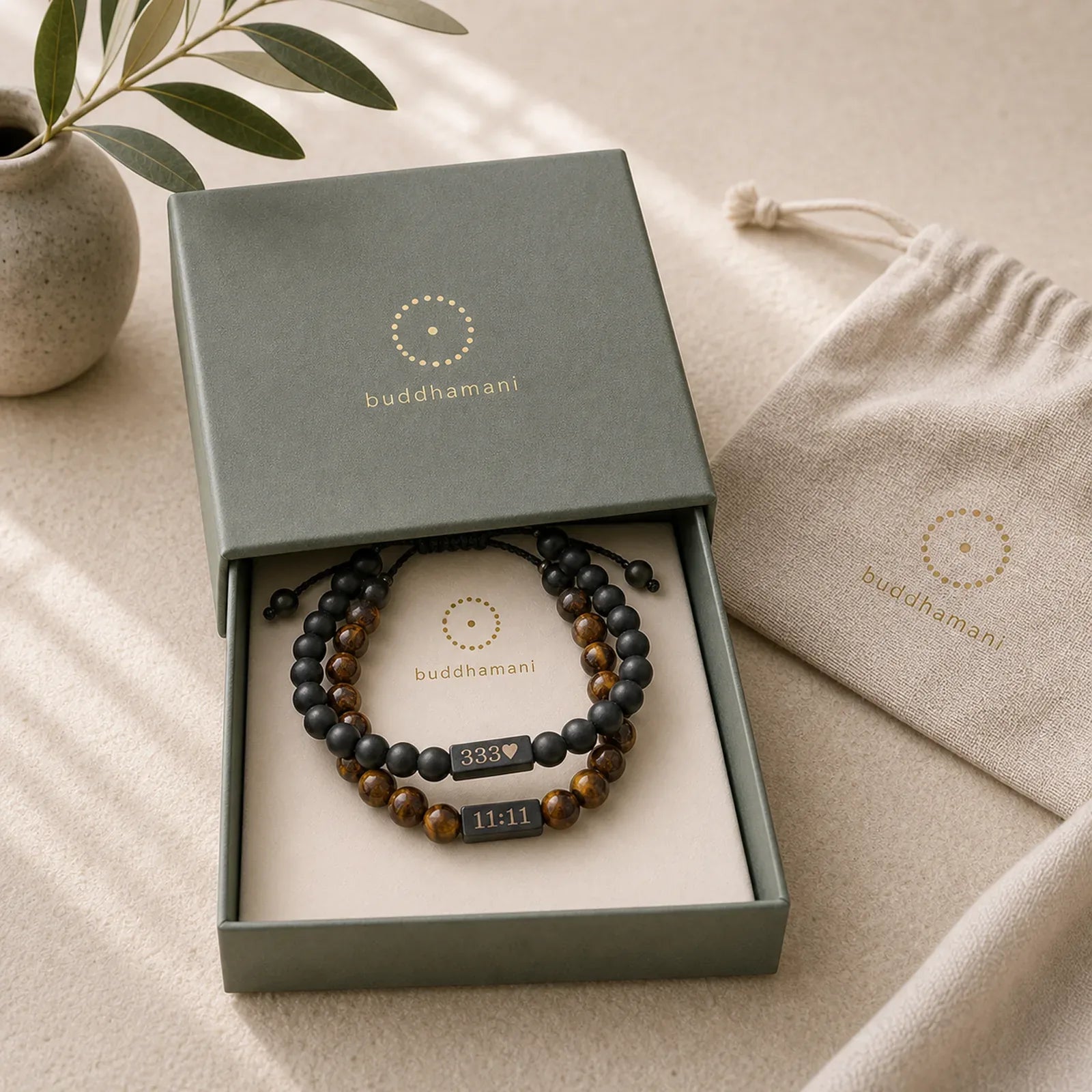 2Pcs Frosted Stone Tiger Eye 333 222 111 11:11 444 Angel Number Cure Bracelet featuring Frosted Stone, Tiger Eye